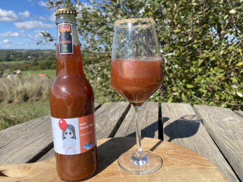 jus de tomate petillant de framboise, soja, mirin, coktail sans alcool mocktail